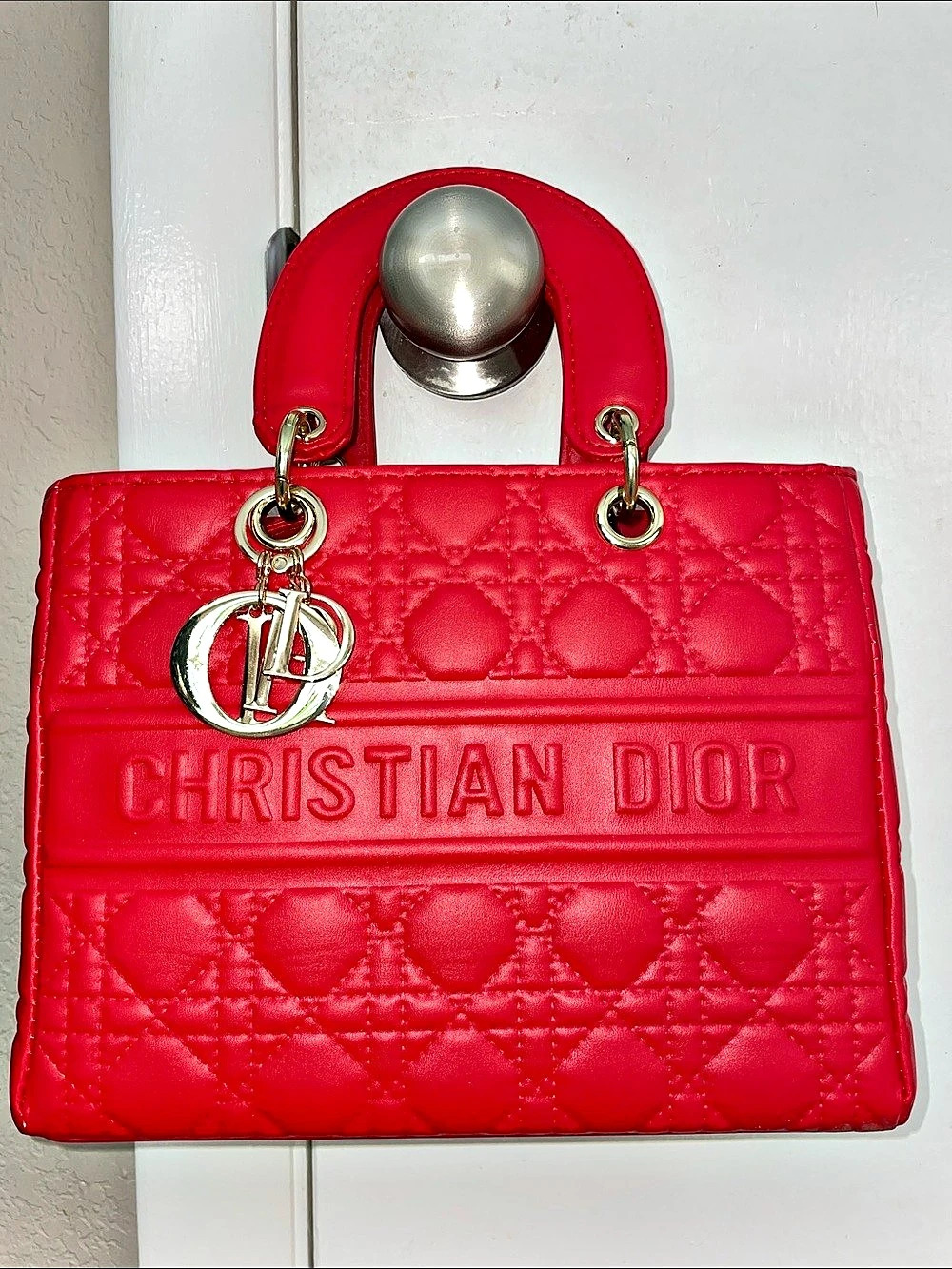 Signature Monogram Bag Red Quilted style Handbag purse
